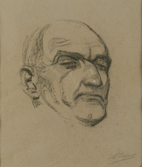 SALVADOR TUSET TUSET, "Cabeza de hombre", Carboncillo y cla