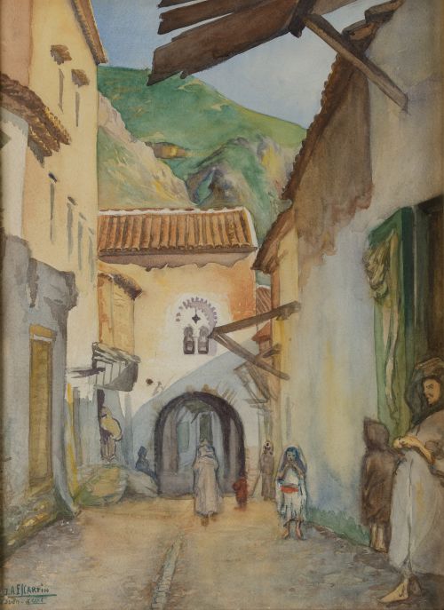 JOSÉ ANTONIO ESCARTÍN, "Calle de Chauen", 1941, Acuarela so