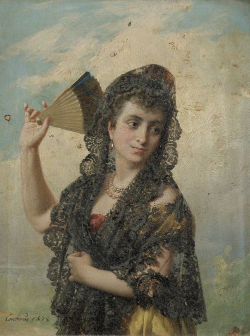 JOSÉ MARCELO CONTRERAS Y MUÑOZ, "Dama con mantilla y abanic