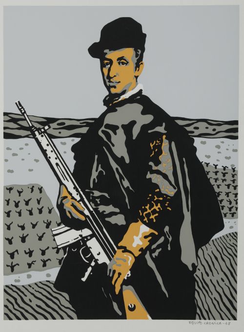  EQUIPO CRÓNICA, "El cazador", 1968, Serigrafía sobre papel