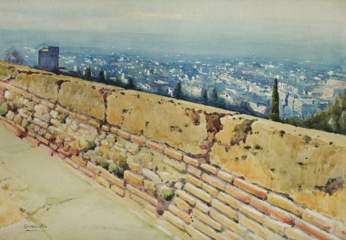 EUGENIO GOMEZ MIR, "¿Vista de Granada?", Acuarela sobre pap