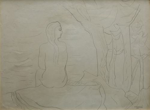 MANUEL  COLMEIRO, "Desnudo en el campo", 1950, Lápiz sobre