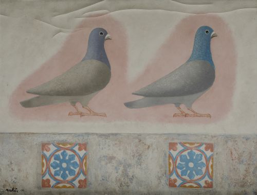 FRANCISCO SALES, "Bodegón de las palomas", 1968 , Óleo sobr