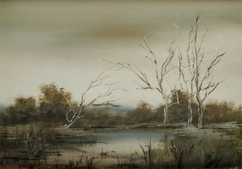 CARLOS MORAGO, "Paisaje invernal" , Óleo sobre tabla