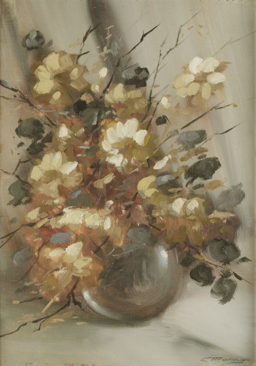 CARLOS MORAGO, "Jarrón con flores", Óleo sobre tabla