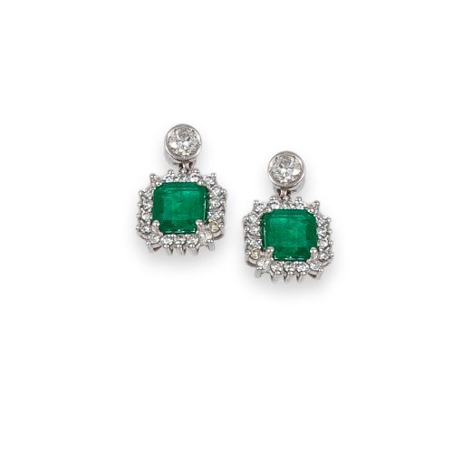 PENDIENTES CON ESMERALDAS Y BRILLANTES