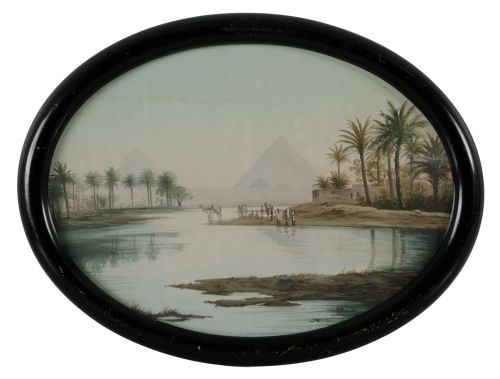 ESCUELA FRANCESA, "Pirámides de Giza", Pareja de gouaches s