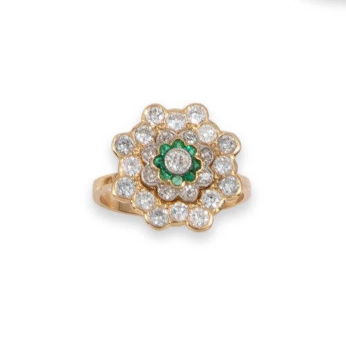 SORTIJA DE ORO CON DIAMANTES Y ESMERALDA