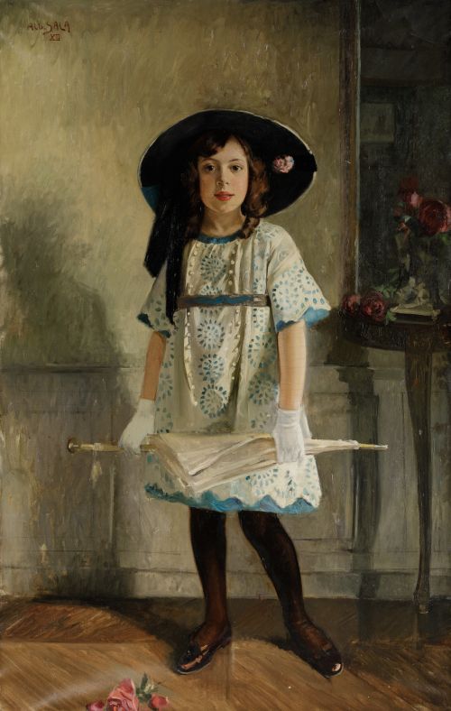 ALBERT BRAÏTOU-SALA, "Retrato de niña con sombrero y sombri