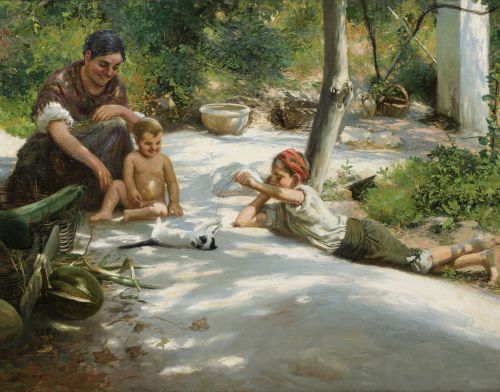 JUAN JOSÉ GÁRATE CLAVERO, "Madre e hijos jugando con un gat
