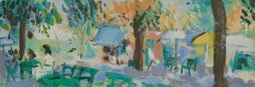 JAVIER MONTESOL, "Quiosco, el Retiro", 1995, Óleo sobre lie