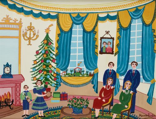 MERCEDES BARBA, "Interior navideño", Óleo sobre lienzo