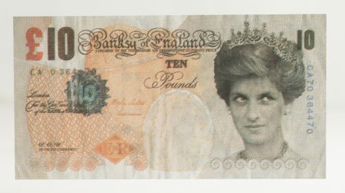 BANKSY, "Di-Faced Tenner", 2004, Offset litográfico sobre p