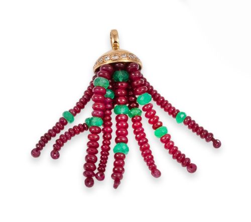 COLGANTE ORO AMARILLO CON RUBIES, ESMERALDAS Y DIAMANTES
