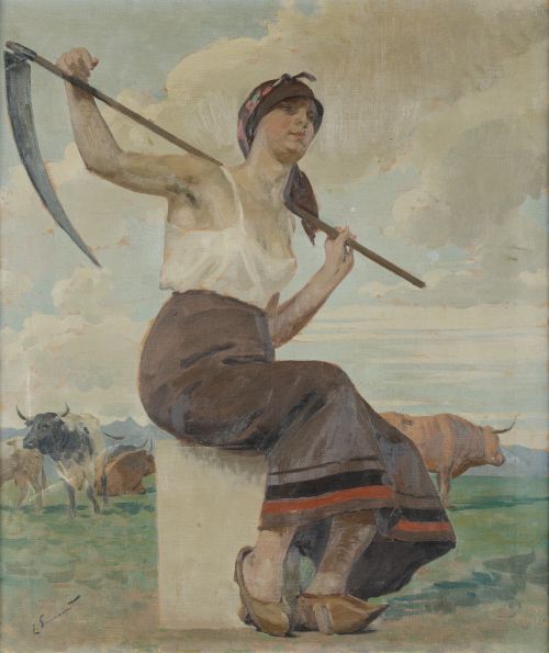 ENRIQUE SIMONET LOMBARDO, "Alegoría de Asturias", Temple so