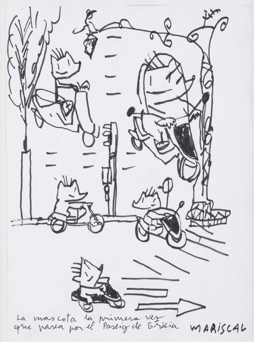 MARISCAL , "Cobi en moto por el Paseig de Gràcia", c.1988,