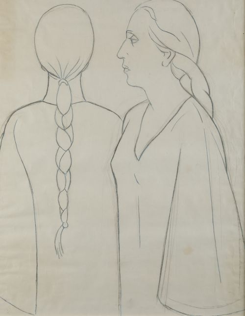 JULIO RAMIS PALOU, "Mujer con trenza", Lápiz  sobre papel