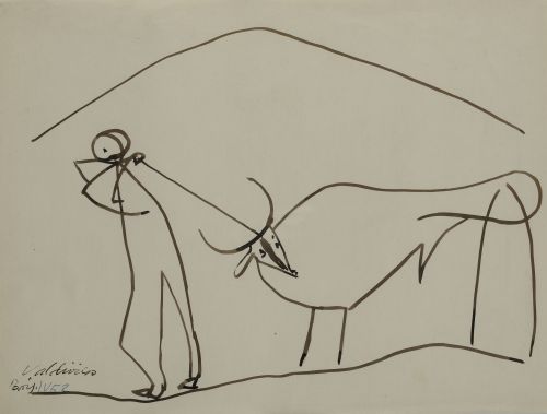 ANTONIO VALDIVIESO, "Arrastrando al buey", 1952, Tintas sob