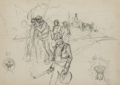 MANUEL RUIZ GUERRERO, "Romería", Lápiz sobre papel