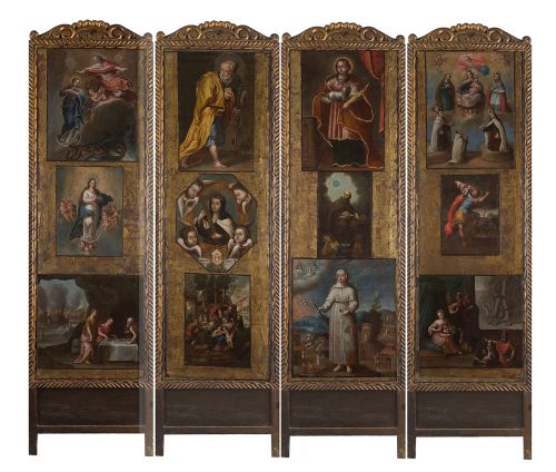 "Biombo con santos y escenas del Antiguo Testamento"