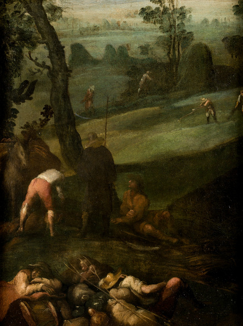 ANÓNIMO  Finales S.XVII, "Figuras en el campo", Pareja de ó