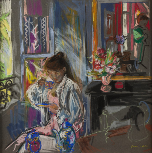 EMILIO GRAU SALA, "La niña de la ventana", Pastel sobre tel