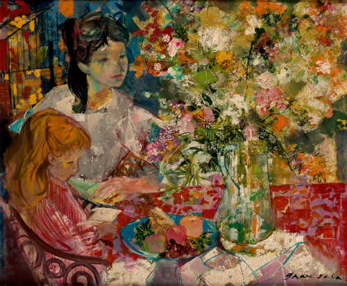 EMILIO GRAU SALA, "Interior au bouquet", 1964, Óleo sobre l