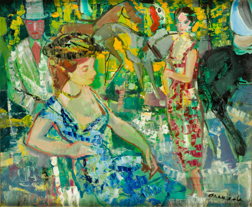 EMILIO GRAU SALA, "Paddock", 1960, Óleo sobre lienzo