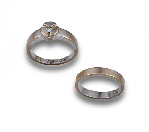 ALIANZA Y SORTIJA DE ORO BLANCO Y DIAMANTE
