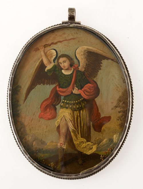 ESCUELA COLONIAL S.XVIII/S.XIX, "San Miguel", Óleo sobre me