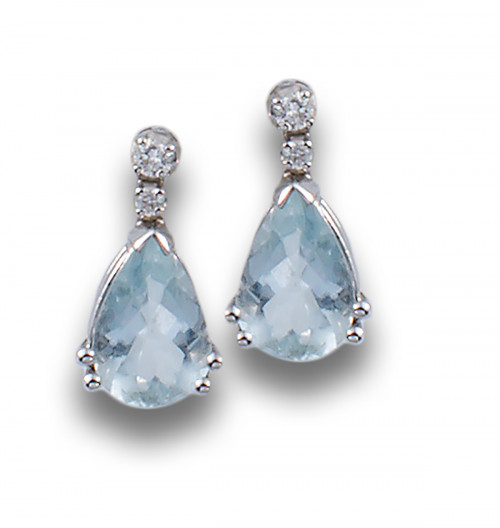 PENDIENTES BRILLANTES, AGUAMARINAS, ORO BLANCO