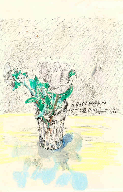 BENJAMÍN PALENCIA, "Jarrón con flores", 1956, Tintas y goua