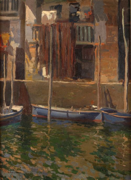 JULIO VILA PRADES, "Barcas varadas", Oleo sobre lienzo