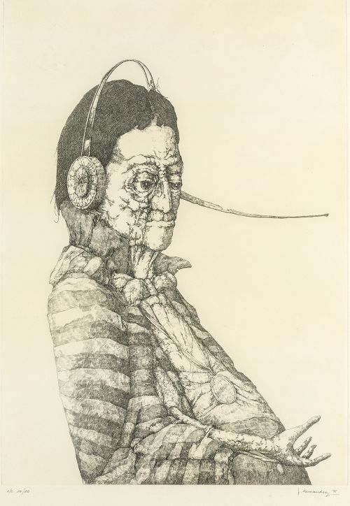 "Personaje con cascos", 1975