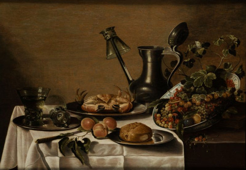 ADRIAEN JANSZ KRAEN, "Naturaleza muerta con frutas, marisco