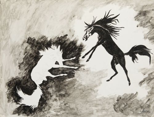 ANA MARÍA ALBERO, "Enamoramiento", 1974, Tintas sobre papel