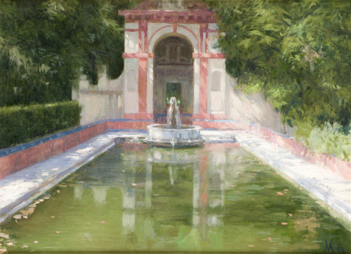 GUILLERMO MUÑOZ VERA, "Jardín con estanque”, 2008, Óleo sob