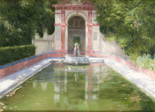 GUILLERMO MUÑOZ VERA, "Jardín con estanque”, 2008, Óleo sob
