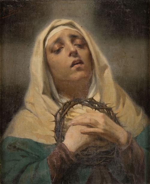 PEDRO  BORRELL DEL CASO, "Virgen Dolorosa", Oleo sobre lien