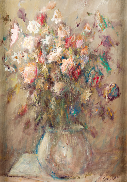 DEMETRIO SALGADO COSME, "Jarrón con flores", Óleo sobre lie