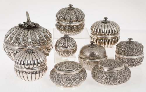 Colección de nueve cajas de plata ley 800, Turquía, med.S.X