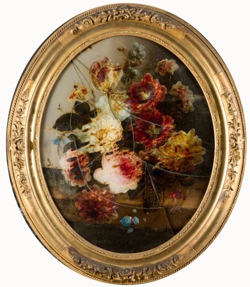 ANÓNIMO, "Flores", Óleos sobre cristal