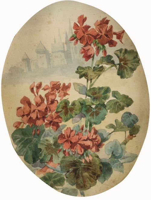 ANÓNIMO S.XIX/S.XX, "Flores en paisaje", Acuarela sobre pap