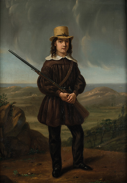 JOSE ARRAU BARBA, "Retrato de niño cazador", 1839, Óleo sob