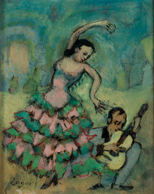 CELSO LAGAR, "Baile flamenco", Óleo sobre tabla