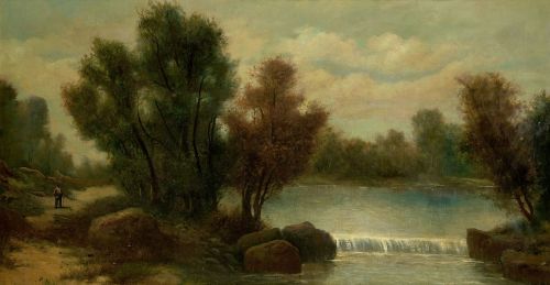 ANÓNIMO, "Paisaje lacustre", Óleo sobre lienzo