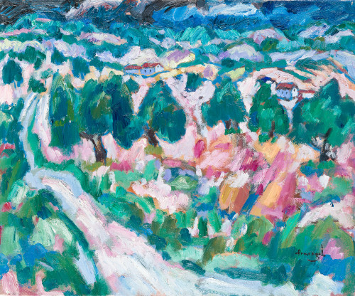 JOSE MARÍA ARMENGOL FARRÉ, "Paisaje con casas en el campo",