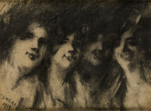 FRANCISCO DOMINGO Y MARQUÉS, "Rostros femeninos", 1919, Car