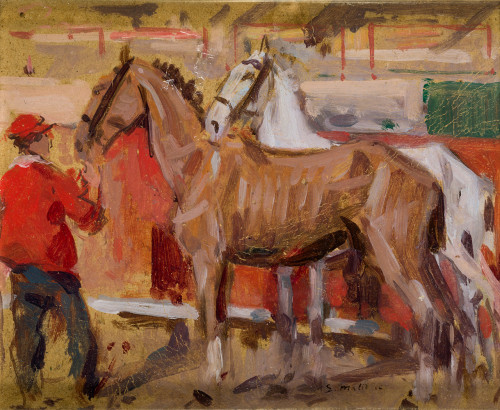 SEGUNDO  MATILLA MARINA, "Caballos de rejoneo", Óleo sobre
