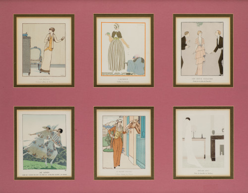 VARIOS AUTORES, "Diseños de moda", c. 1914, Seis pochoirs.